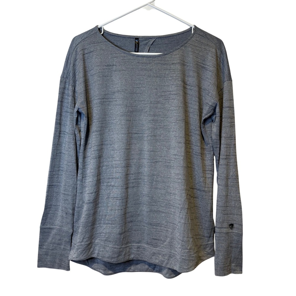 Kuhl Gray Heathered Long Sleeve Performance Athletic Top Open Back Womens Medium
